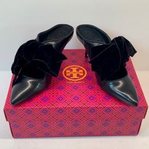 Tory Burch Clara Leather Mules with Bow